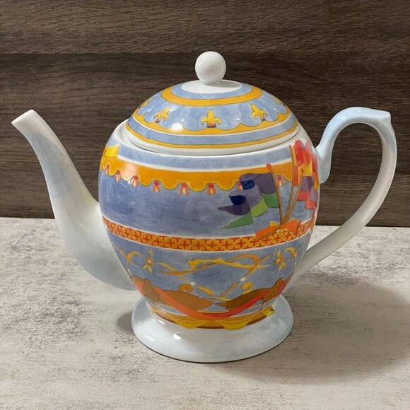 Williams-Sonoma Montogolfiere Hot Air Balloon 4 c. Teapot Lidded Porcelain 7.5" - Picture 1 of 11